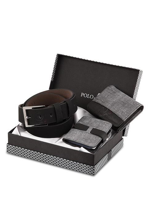 Polo Air Erkek Gri Cüzdan Kemer Kartlık Seti