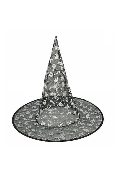 Pandoli Ürkünçler Desenli Ince Tül Cadı Şapkası Siyah Renk