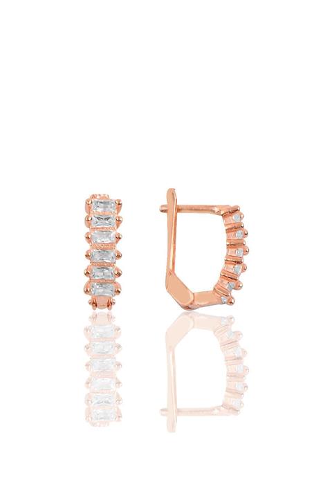 Söğütlü Silver Gümüş Baget Taşlı Rose J Küpe Modeli Küpe