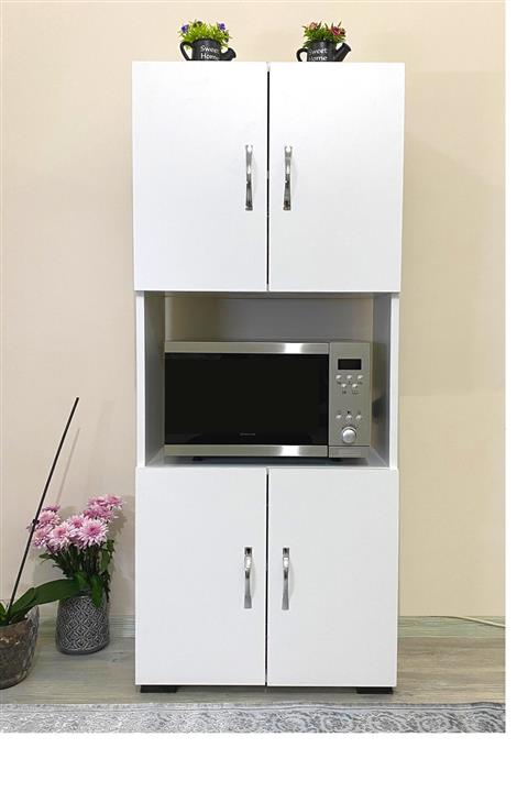 IRMAK MOBİLYA 4 Kapaklı Orta Bölmeli 4 Kapılı Çok Amaçlı Beyaz Mikrodalga Mini Fırın Mutfak Dolabı