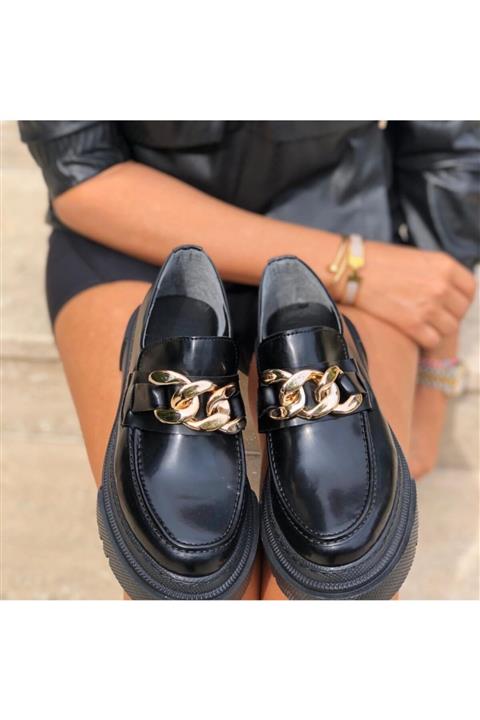 Rossetto Shoes Oslo Kadın Rugan Zincir Detaylı Loafer Ayakkabı
