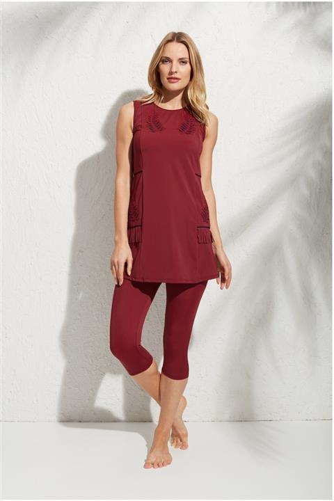 Pierre Cardin Kadın Bordo Japonekol Aplikeli Taytlı Mayo