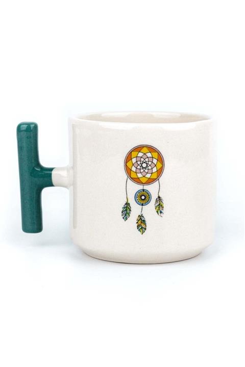 PALTO TASARIM Dream Catcher El Yapımı Krem Parlak Kupa (yeşil Kulp)