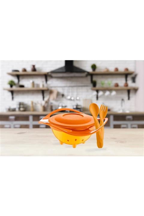Babyjem Dökülmeyen Tabak Turuncu & Mama Kaşık Çatal Takımı Turuncu