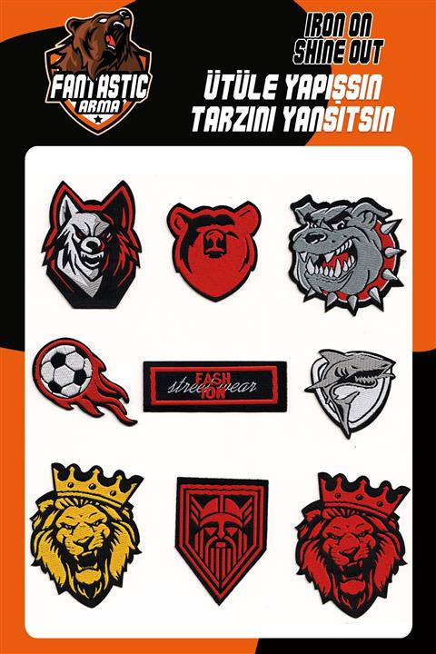 FANTASTIC Ütü Ile Yapışan Dokuma Arma Seti Patch Yama Aslan, Kurt, Futbol Topu Modeli