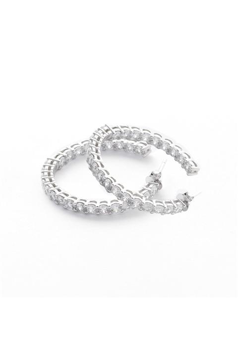 celikchi Gümüş Swarovski Taş Detay Halka Küpe