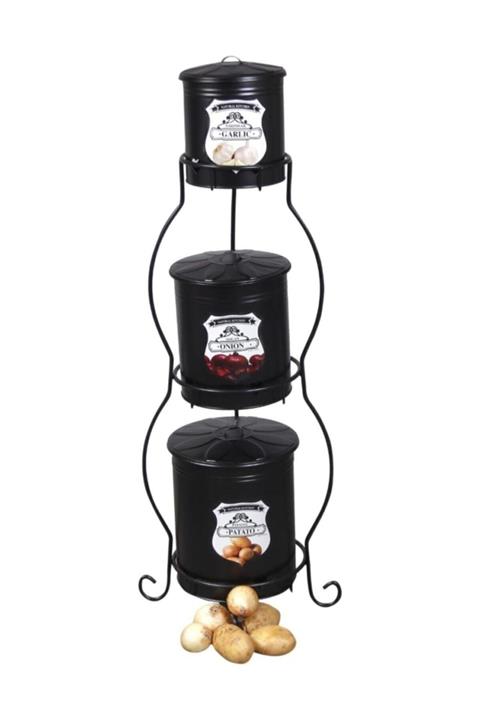 metalshop 3 Katlı Ferforje Lüx Patates Soğan Sarımsak Kovası