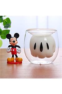 Linan Ware Çift Camlı Cidarlı Çizgi Film Mickey Mouse Karakterli Eğlenceli Tasarım Cam Bardak 125 ml