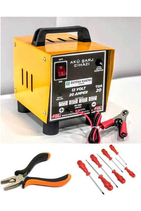 Öztürk Lefs Akü Şarj Cihazı 12 V 20 Amper 7'li Tornavida Seti Ve Pense Hediyeli