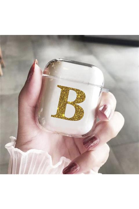 shoptocase Gold B Harfli Premium Silikonlu Şeffaf Airpod Kılıfı