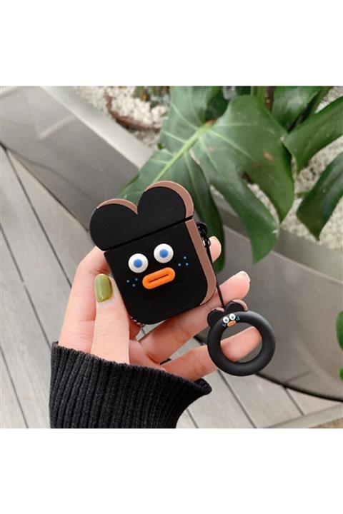 VY Aksesuar Sevimli Tost Ekmeği Siyah 1. Ve 2. Nesil bluetooth kulaklık Kılıf Siyah