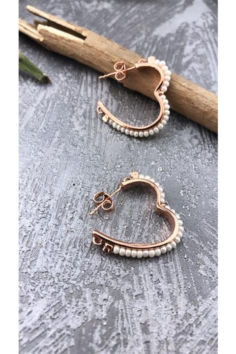 Joel Jewelry Inci Taşlı Pembe Altın Kaplamalı Kalp Tasarım Gümüş Küpe