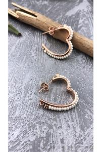 Joel Jewelry Inci Taşlı Pembe Altın Kaplamalı Kalp Tasarım Gümüş Küpe