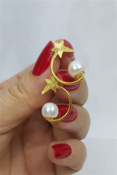 Anka10 925 Ayar Yıldızlı Inci Gümüş Küpe