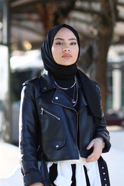 Organic Tesettür Penye Şal Hijap Modeli - Siyah