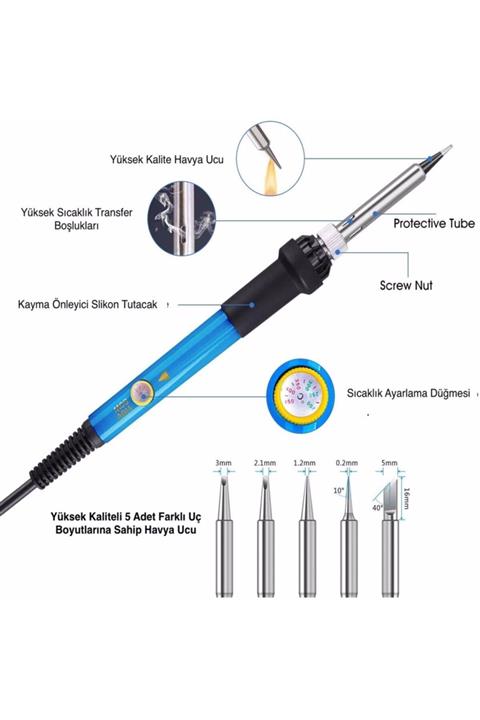 SolinpaTech 60w On-off Butonlu Sıcaklık Ayarlanabilir Kalem Havya Lehim Makinası Ve Havya Ucu