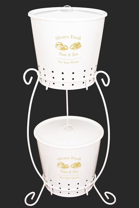 Orvila 2 Katlı Metal Patates Soğanlık Kovası - Beyaz