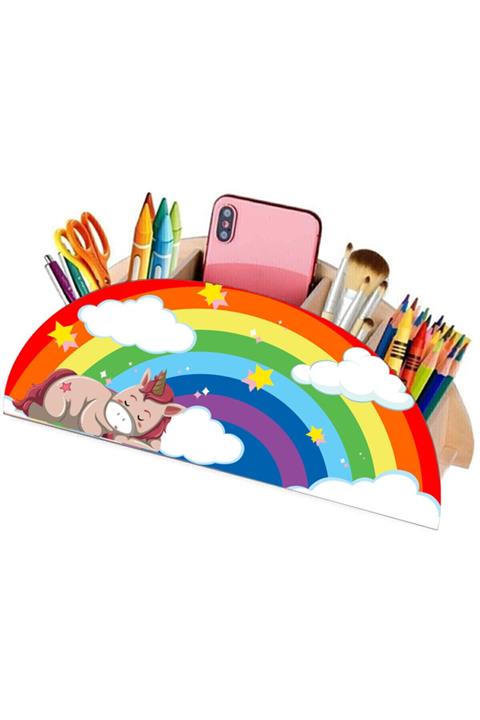 Notpa Ahşap Uyuyan Unicorn Bulutlu Çocuklar Için Masaüstü Kalemlik Kalem Kutusu Organizer Gökkuşağı Ahşap