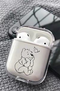 Spoyi Çizgi Ayı Kelebek Tasarımlı Şeffaf Silikon Airpods Kılıfı