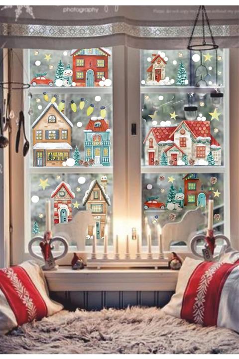 MSticker Yılbaşı Karlı Şehir Yeni Yıl Çocuk Bebek Odası Sticker Seti