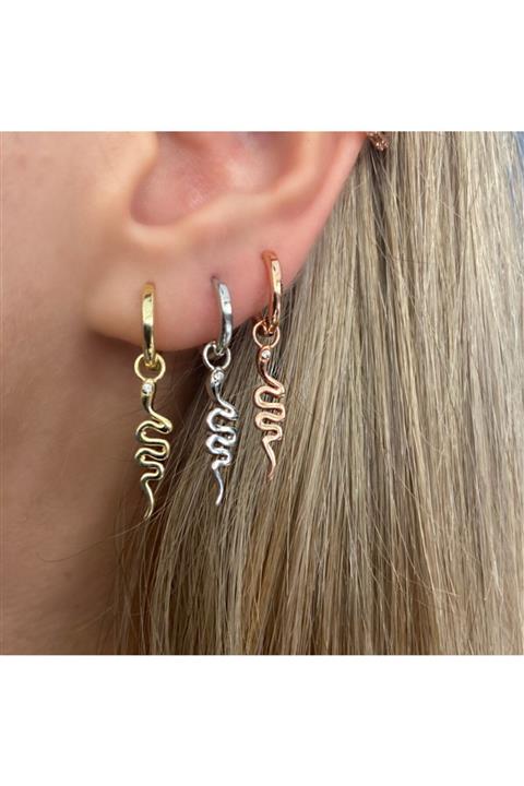 MURATTİ 925 Ayar Gümüş Yılanlı Halka Küpe