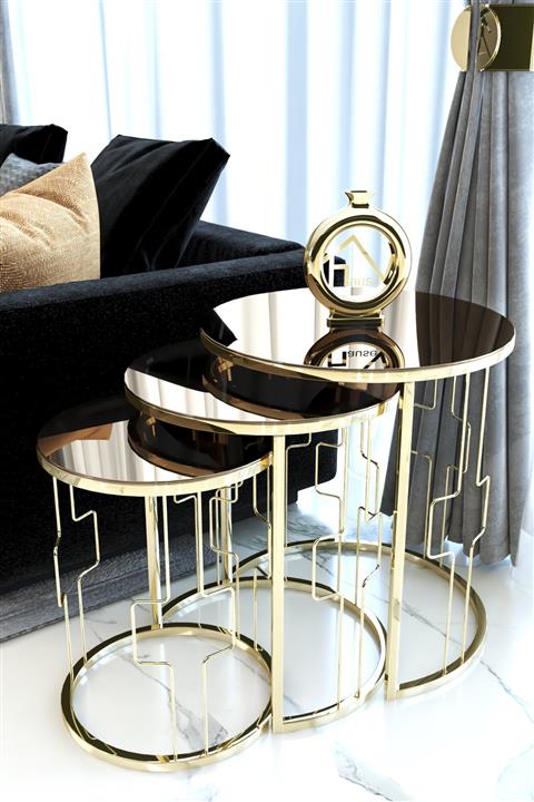 HAUSEV Kare Model Gold Metal Zigon Sehpa \