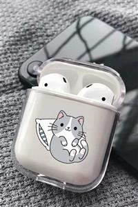 Spoyi Beyaz Kedi Tasarımlı Silikon Airpods Kılıfı