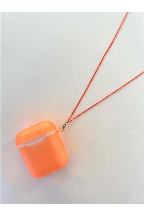 BK Design Silikon Kılıflı Kablosuz Kulaklık Airpods Uyumlu Boyun Askısı Turuncu