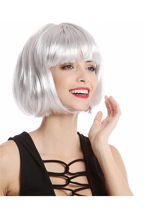 Samur Platin Gri Renk Küt Parti Peruğu Kısa Takma Saç