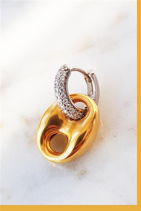 MorMajor Silver Tekli Mid Altın Bombeli Love Küpe