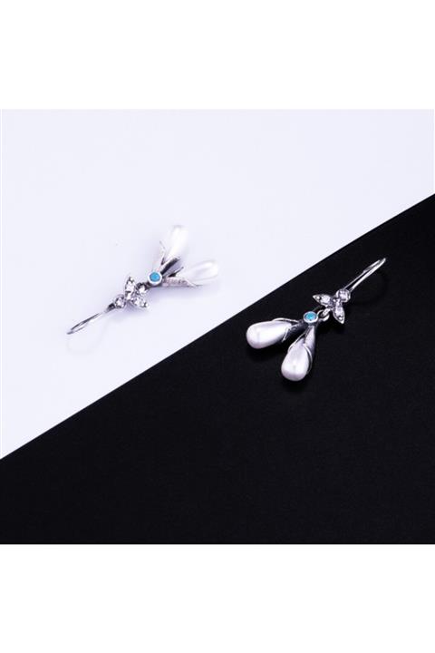 GÜMÜŞ Pati Silver Otantik Damla Incili Turkuaz Taşlı Küpe