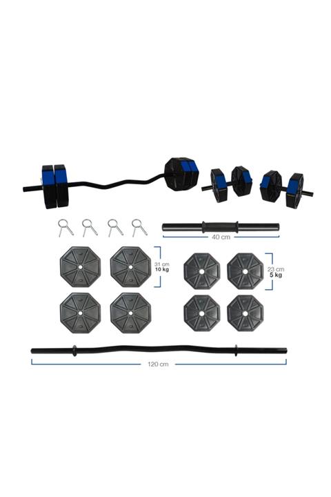 TAN SPOR 60 Kg Z Barlı (120 CM) Dambıl - Ağırlık - Halter - Vücut Geliştirme Seti Mavi Kapaklı