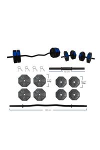 TAN SPOR 60 Kg Z Barlı (120 CM) Dambıl - Ağırlık - Halter - Vücut Geliştirme Seti Mavi Kapaklı