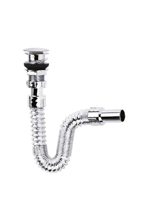 ÇELİKEL Pop Up Krom Kaplama Bas-stoplu Körüklü Lavabo Sifonu Eviye Sifon Adaptör Conta Hediyeli