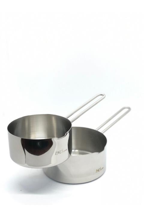 İnci Çelik Kaçerola Sütlük No:1 ve No:2 2'li Set 12 cm 14 cm Essenso Markalı