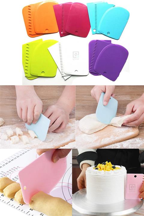 QNİAY 3lü Set Hamur Kesme Ve Kazıma Aparatı Hamur Pasta Börek Kek Çörek Şekillendirici Kesici Kazıyıcı Q05