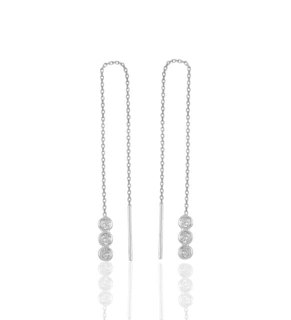 Söğütlü Silver Gümüş Rodyumlu Zirkon Taşlı Pırıltılı Zincir Küpe