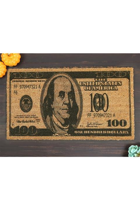 Doormatsy 100 Dolar Desenli Koko Kapı Önü Kıl Paspas (kaymaz Pvc Taban)
