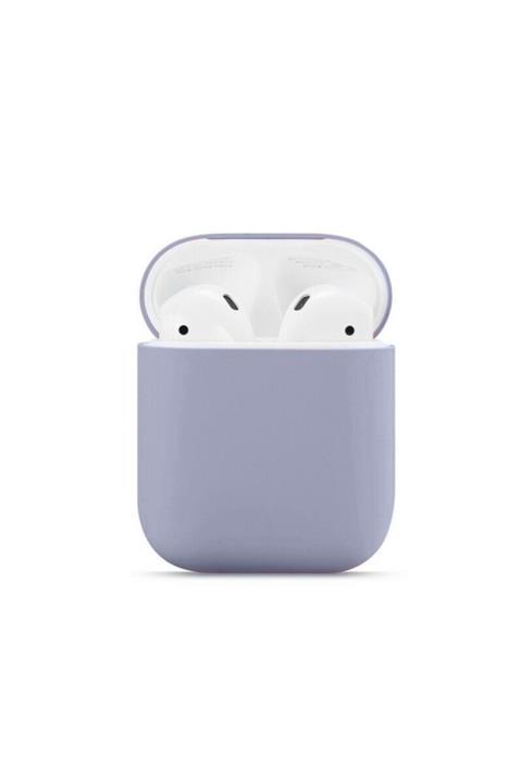 Bilişim Aksesuar Airpods 1. ve 2. Nesil Uyumlu Gray Slim Zar Silikon Koyu Lavender  Kılıf