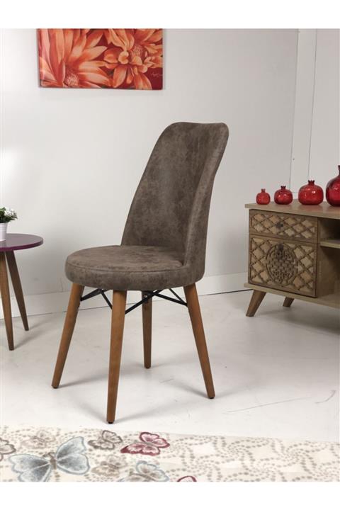 ERVA Ceviz Ağaç Ayaklı Gold Sandalye