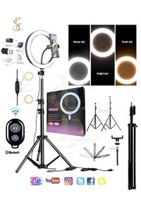 EN SİGA Kumandalı Youtuber Tiktok Çekim Işıklı Telefon Tutucu Makyaj Işığı Ring Light 10 Inç + 2.1 M Tripod