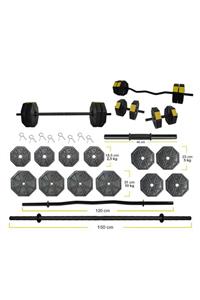 TAN SPOR 70 Kg Düz Bar (150 Cm ) Z Bar ( 120 Cm) Dambıl - Ağırlık - Halter - Full Set Sarı Kapaklı