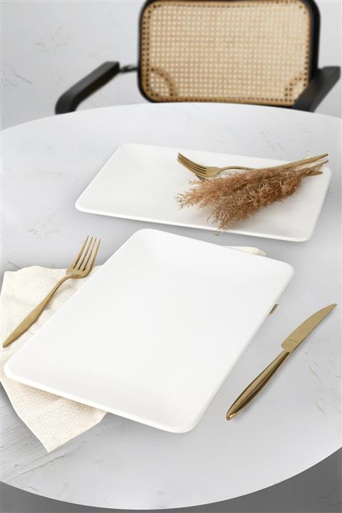 Keramika Mat Beyaz Kayık Tabak 33x21 Cm 2 Adet