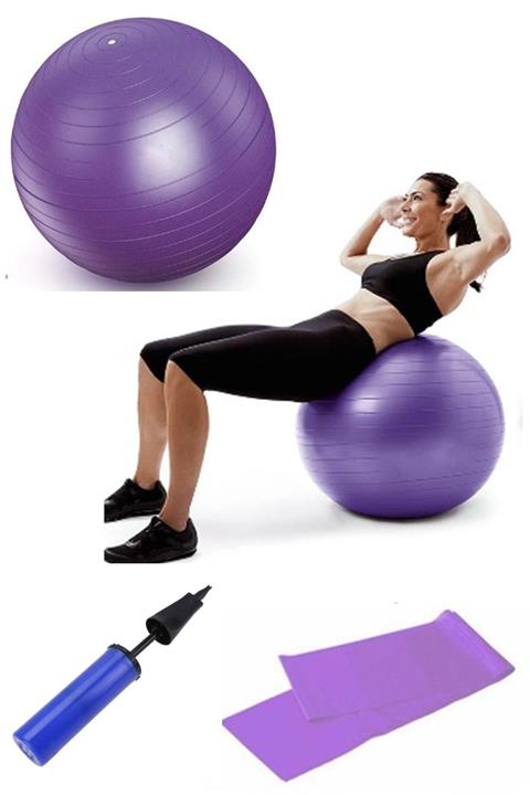 Kitchen Beauty 55 Cm Fitilli Pilates Topu Ve Pompa Seti Plates Yoga Spor Egzersiz Top Jimnastik Fitness Gym Mor