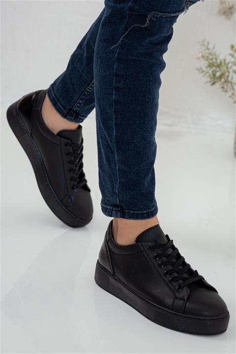 D&D Ayakkabı Kadın Siyah Bağcıklı Sneaker