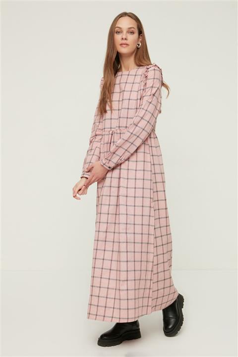 Trendyol Modest Pudra Bisiklet Yaka Fırfır Detaylı Elbise TCTAW22EB0185