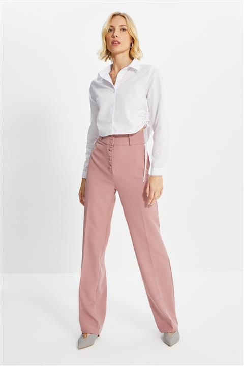 TRENDYOLMİLLA Gül Kurusu Önden Düğmeli Pantolon TWOAW22PL0060