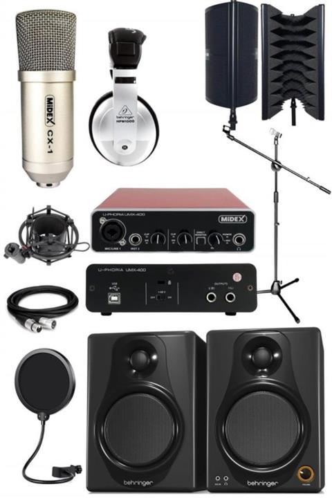 Midex Referans Paket-3 Behringer Monitör Ses Kartı Cx1 Mikrofon Yalıtım Paneli Stand