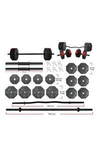 TAN SPOR 80 Kg Düz Bar (150 CM) Z Bar ( 120 Cm )dambıl Halter Ağırlık Full Seti Kırmızı Kapaklı