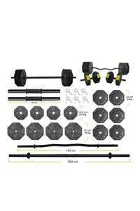 TAN SPOR Tanspor 80 Kg Düz Bar 150 cm  Z Bar Dambıl Halter Ağırlık Fitness Full Set Sarı Kapaklı